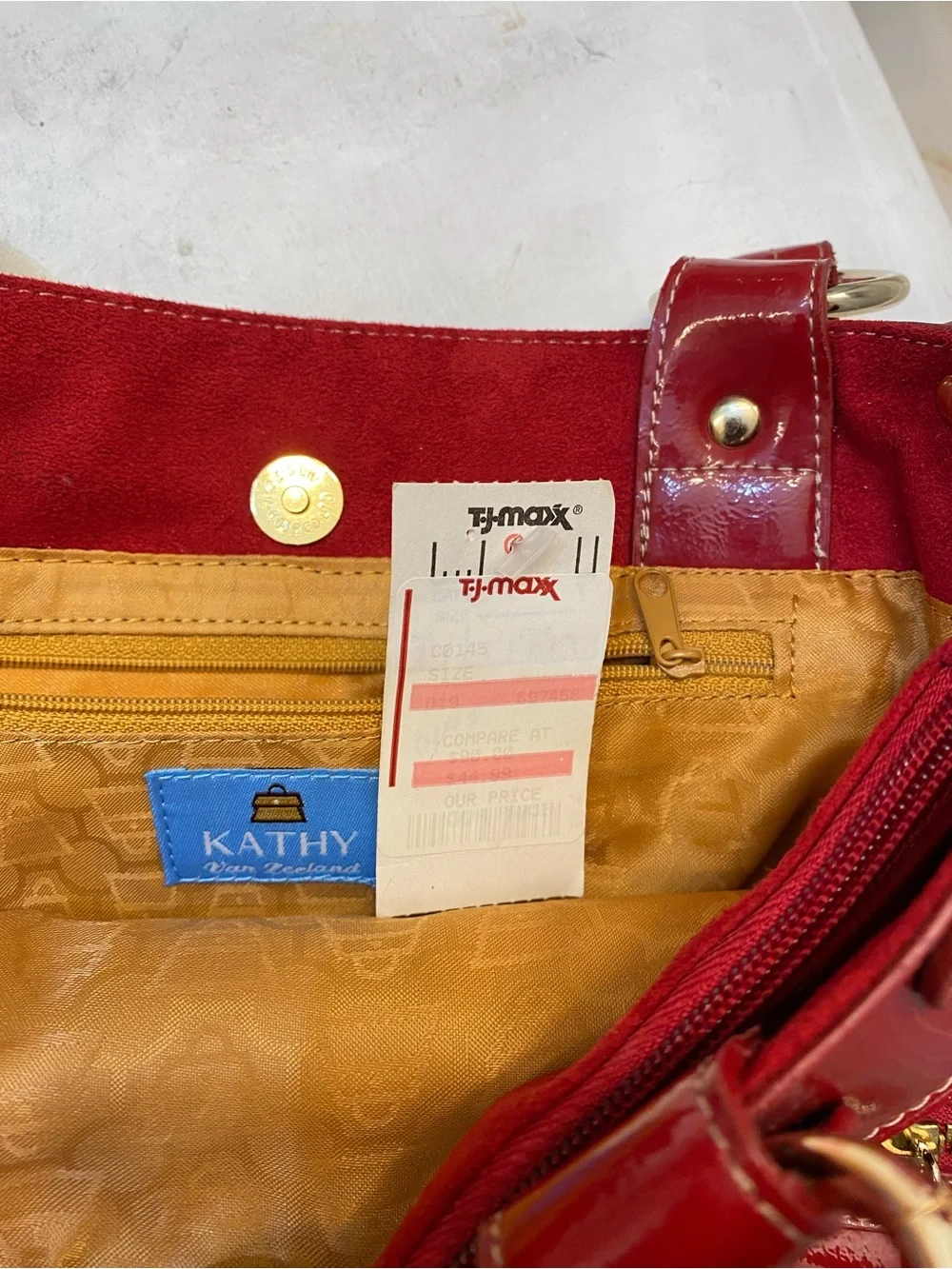 NEW….Kathy Van Zealand, New never used beautiful patent glossy Red Leather